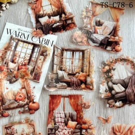 Vintage Castle & Book Pattern Decorative Sticker, 10pcs/pack Scrapbooking & Journal Making Material Paper, DIY Decorative Sticker for Christmas Gift:_TS-C78-6_10pcs/set