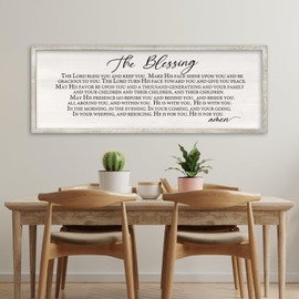 The Blessing Christian Song Lyrics Wall Decor 32x12 Inch May The Lord Bless You Religious Scripture Home Sign Wood Framed Modren Living Room Bible Verse Wall Art Hanging Decoration (White)