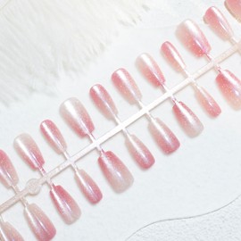 LIGHT RAIN Glossy fake nails - 30 Piece XS S M Sprayed Gel Press on Nails feminine Bling Glitter Ombre Pink Medium Coffin False Nails