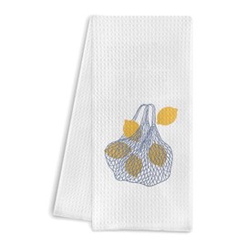 DOFQZ Modern Fruit Lemon Kitchen Towels, Farmhouse Lemon Dish Tea Towels for Kitchen Decor, Minimalist Lemons in Mesh Bag Hand Towels for Bathroom Decor, 16x24 Inch