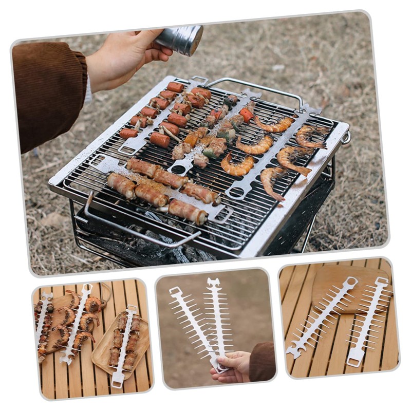 Outanaya 2pcs Portable Stainless Steel BBQ Skewers for Outdoor Grilling