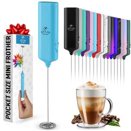 Mini & Mighty Milk Frother Wand – Powerful Handheld Coffee Frother, Battery Operated Drink Mixer – Compact Pocket Size – Detachable Whisk for Latte, Cappuccino, Matcha, Hot Chocolate – Sky Blue