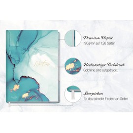 Trendstuff by Häfft Notebook A5 Lined (Emerald Gold) 126 Pages Ideal as a Diary, Bullet Journal, Idea Book, Writing Book | Sustainable & Climate Neutral