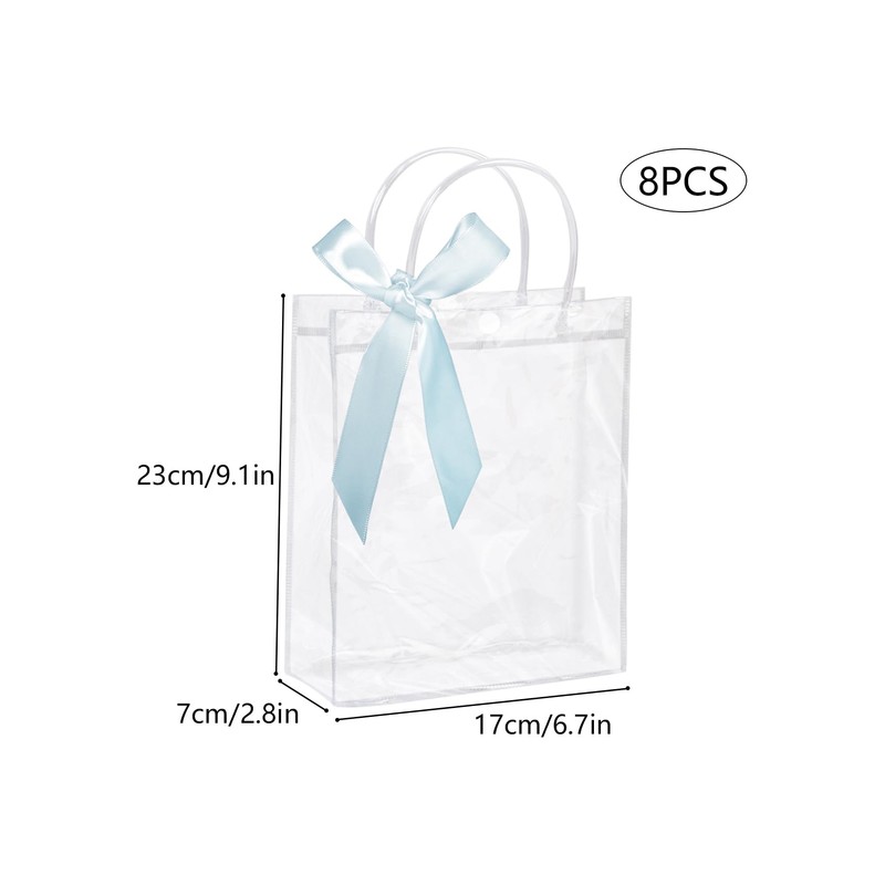 8 Pack Clear Plastic Gift Bags with Blue Ribbons, 23×