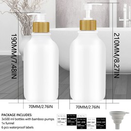 Soap Dispenser White Matt Shampoo Shower Gel Dispenser 500 ml Shampoo Bottles for Filling Pack of 3 Soap Dispenser Plastic with Sticker Funnel for Kitchen Bathroom