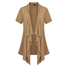 Urban CoCo Women's Short Sleeve Open Front Drape Loose Cardigan (S, Camel)