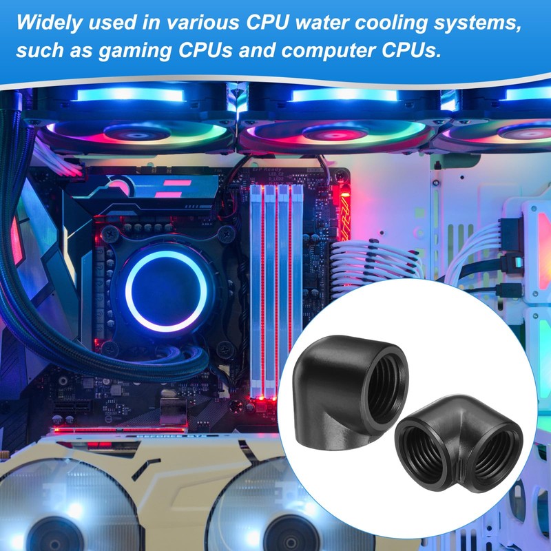 sourcing map 2pcs 90 Degree Elbow Water Cooling Adapter G1/4"