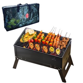 hosck Folding Small BBQ Grill, Portable Outdoor Charcoal Grilling, Camping Grill, Stainless Steel BBQ for Picnic, Travel, Hiking, Garden, Camping, Retirement Gift for man, Dad (large size)