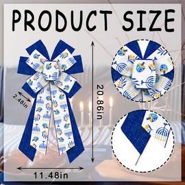 ALIBBON Large Hanukkah Bows for Wreaths, Hanukkah Wreath Bows, White Blue Bows, Menorah Dreidel Bows for Front Door, Hanukkah Decor, Chanukah Holiday Burlap Bows for Indoor Outdoor Decor