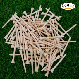 THIODOON Golf tees 2 3/4 inch Less Friction Wood Tees Training for Golfer Professional Natural Wood Golf tees Bulk 100 Count Golfing Tees