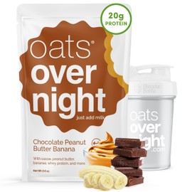 Oats Overnight Chocolate Peanut Butter Banana - Overnight Oats with 20g Protein, High Fiber Protein Shake - Gluten Free Oatmeal, Non GMO High Protein Oatmeal (2.8 oz per meal) (8 Pack + BlenderBottle)