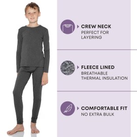 Rocky Thermal Underwear For Boys (Long Johns Thermal Set) Shirt & Pants, Base Layer w/Leggings/Bottoms Ski/Extreme Cold (Melange Grey - Medium)