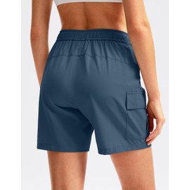 SANTINY - Pantalones cortos de senderismo para mujer, de secado rápido, ligeros, para verano, viajes, golf, con bolsillos con cierre, Azul (Dusty Blue), M