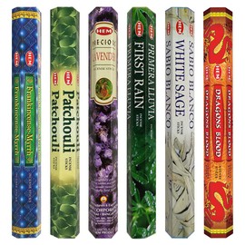 Hem Incense Sticks Variety Pack #23-120 Insence-Sticks (6 Incents x 20 Insense) + Incense Stick Holder with 6 Most Liked Scents Including Patchouli Dragons Blood White Sage Frankincense-Myrrh