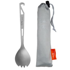 TiTo Titanium Bottle Opener Spork Lightweight Metal Portable Reusable Flatware Spoon Fork for Outdoor Camping Traveling Hiking and Picnics Dinner Cutlery with Cloth Bag (Sandblasting)