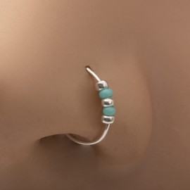 Ultra Thin 24G Sterling Silver Nose ring with turquoise beads - Silver nose ring with Turquoise Beads - piercing ring - tiny nose hoop with beads - 7mm nose hoop