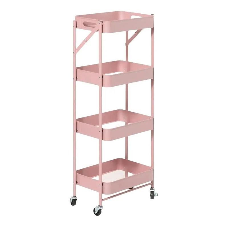 Origami 4 Tier Foldable Powder-Coated Metal Cart with Caster Wheels
