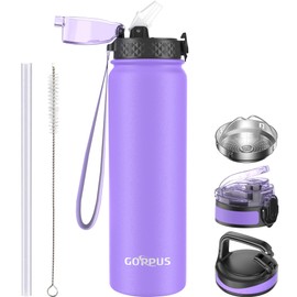 GOPPUS 1L/32oz Stainless Water Bottle with Straw Double Wall Insulated Bottles Reusable Vacuum Thermal Flask Leakproof Drinks Bottle Sports Bottle Cold Gym Bottle Men Women Steel Bottle Metal Bottle