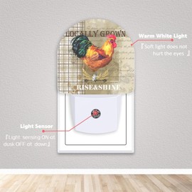 Axxitude Vintage Rooster Farm Bird Night Lights Plug into Wall for Girls Boys Room,Night Light LED Lamp Dusk to Dawn Sensor Round Lamp for Bedroom Bathroom Hallway Home Wall Decor Nightlight