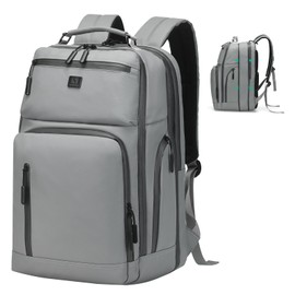 SUIKIHUM Expandable Business Backpack with 17" Laptop Compartment - Waterproof, Airline Approved, 33L-42L Capacity, for Work & Travel, Gray
