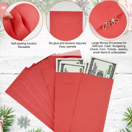 300 Pieces Christmas Currency Envelopes(6.3 x 3.35 inche)Self-Sealing Designed Cash Cion Envelopes Cash Gifts Money Envelopes for Holidays, Birthdays, Graduations, Company Bonuses (Red)