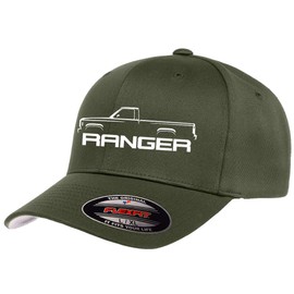 1983-88 Ford Ranger Pickup Truck Outline Design Flexfit 6277 Athletic Baseball Fitted Hat Cap Olive S/M