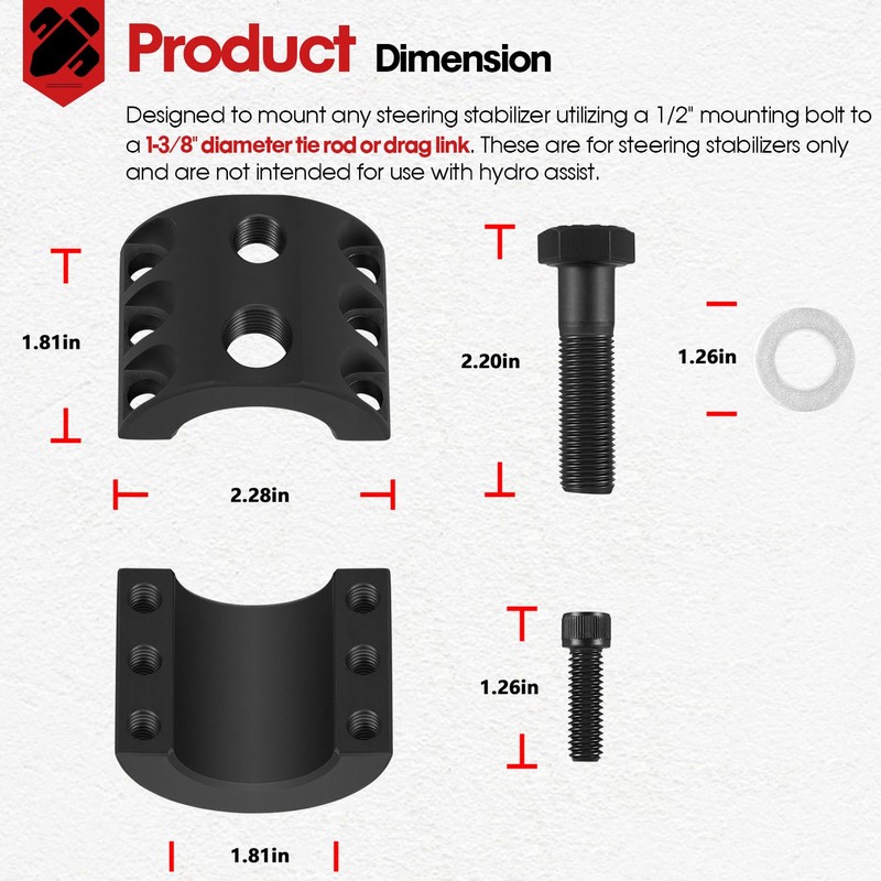 Upgraded Steering Stabilizer Tie Rod Clamp ​(1-3/8" OD tube) Fit