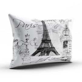 Hoooottle Custom Hot Romantic Black White Paris Eiffel Tower Collage Standard Pillowcase Rectangle Zippered One Side Printed 20x26 Inches Throw Pillow Case Cushion Cover