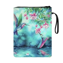 Poceacles Hummingbird Flowers Leaf Printed Zipper Book Cover Polyester Book Protector Paperback Book Cover for Book Lovers