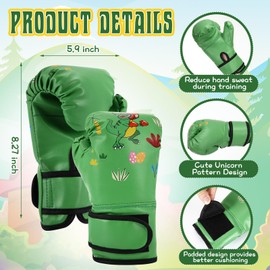 Arrowbash Boxing Headgear and Gloves Set for Kids 6oz Green Dinosaur Boxing Gloves and Wrestling Headgear Sparring Equipment for Boxing Kickboxing Muay Thai BJJ Karate Training