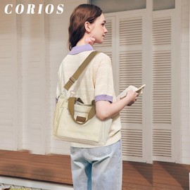 CORIOS Women's Canvas Shoulder Bag Large Capacity Handbag Casual Shoulder Bag Multifunctional Carry Bag Lightweight Tote Bag Travel Shopper Work Handbag, beige