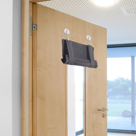 NICETOWN Room Darkening Linen Door Curtains for Classroom, Privacy Window Curtains Thermal Insulate Covering with Self Adhesive Hooks for Patio Glass Front Door, 12 x 40 inches, Grey, 1 Panel