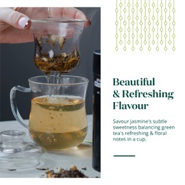 Jasmine Green Tea Loose Leaf - Natural Blend of Chinese Green Tea & Essential Oil - Sweet & Summery Notes of Jasmine Blossoms - 250g Easy to Brew Jasmine Green Tea by The Tea Makers of London