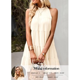 KIRUNDO Womens Summer Dresses 2025 Casual Halter Sundress Sleeveless Flowy Mini Babydoll Tiered Pleated Beach Dress (Apricot, Medium)