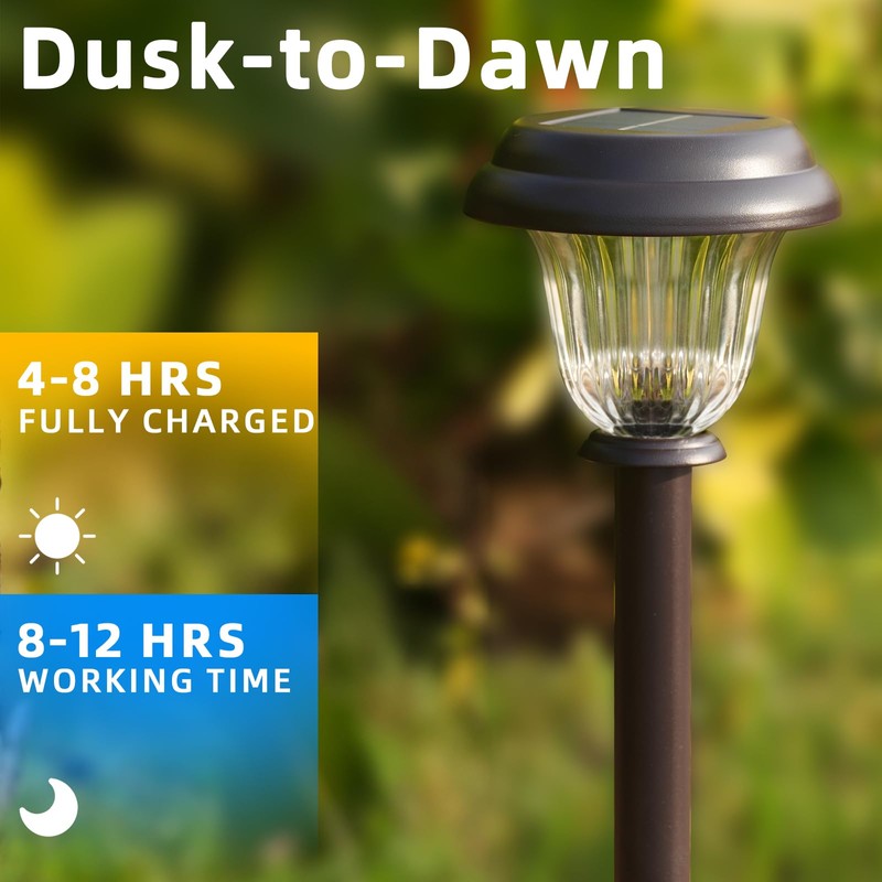 DERAYSION Solar Lights Outdoor 6 Pack, Stainless Steel Glass Solar
