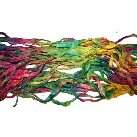 Unbranded 10 yards Recycled Sari Silk Ribbon Yarn red Aqua Yellow Paradise