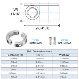 HARFINGTON Shaft Collar for 1-3/4" Rod 2-3/4" OD 11/16" Width 304 Stainless Steel Double Split Axle Clamp-On Collar with Set Screw