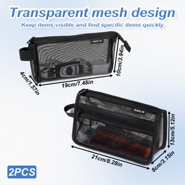 Gtziqa Mesh Pencil Pouch, 2 Pcs Grid Mesh Clear Pencil Pouch with Handle and Zipper, Portable Travel Simple Pencil Case Multifunction Makeup Bag for Men Women Office College Cosmetic Storage