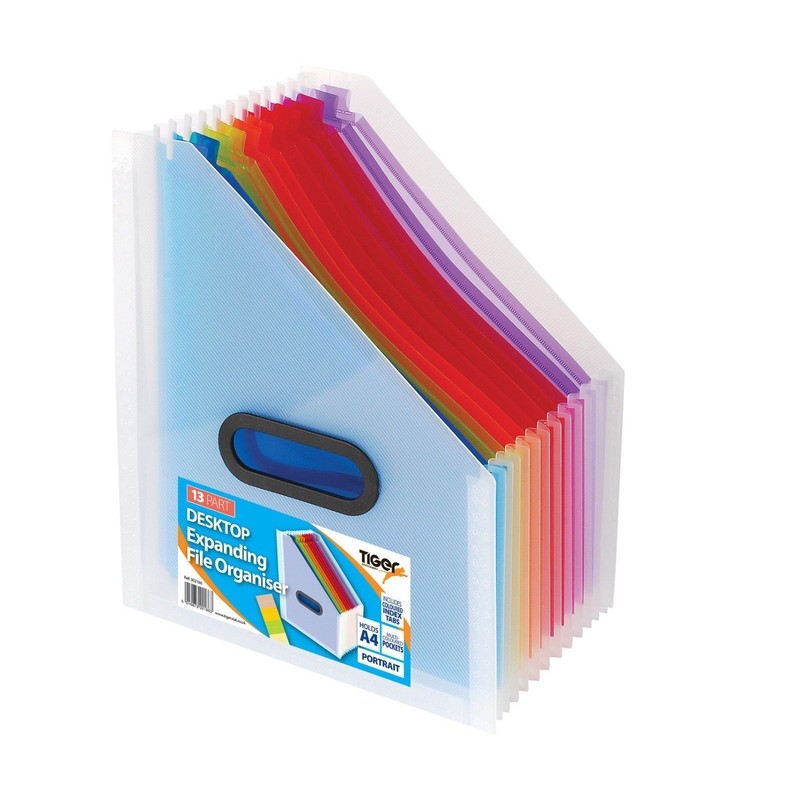13 Part A4 Desktop Expanding File Portrait Organiser With Coloured