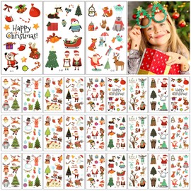 KEELYY Children's Tattoo 30 Sheets Christmas Temporary Tattoos, Waterproof Skin-Friendly Children's Tattoos, Stickers, Fake Tattoo for Christmas Motif Party