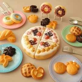 GILOBABY Toy Food for Toddlers, Pretend Play Toys for Toddlers with Dessert Cakes and Kitchen Accessories, Learning & Educational Tea Party Set for Girls 3 Year and Up, 34 Pcs