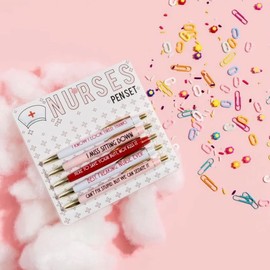 5Pcs Funny Nurses Pens Set with Funny Quotes Inspirational Smooth Writing Nurse Ballpoint Pens Nursing Ink Pens Encouraging Pens for Office School Students Teachers Workers