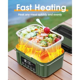 FERVINOW Cordless Electric Lunch Box for Adults – Battery-Powered Heated Lunch Box with 1.2L Stainless Steel Container, Timer Function, and Leak-Proof Food Warmer for Work, Travel & Office