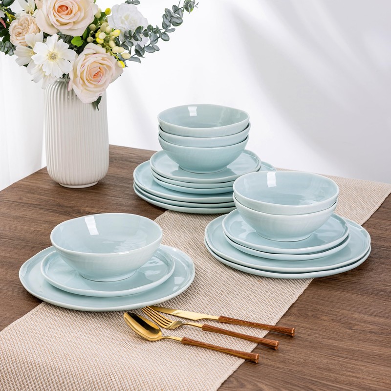 LERATIO Ceramic Dinnerware Sets for 6,Porcelain Plates and Bowls Sets
