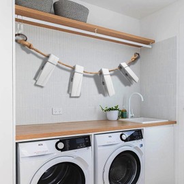 UVKDEENK 2 Pack Wood Towel Hooks for Bathroom, Farmhouse Bath Robe Towel Holder, Vintage Handmade Wooden Wall Mounted Towel Racks for Kitchen Home Storage Decor (White, M)