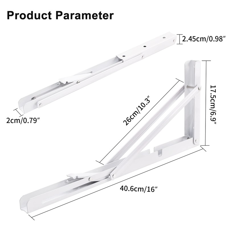 YUMORE Folding Shelf Brackets, 16 Inch Heavy Duty Collapsible Shelf