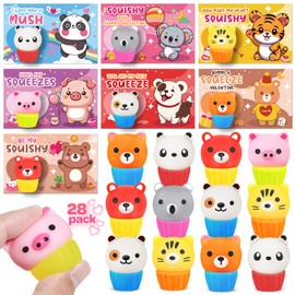 Valentines Day Gifts for Kids, 28 Pack Heart Valentines Cards for Kids School with Squishy Toy for Boy Girl