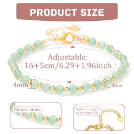 Uwiyo Natural Stone Bracelet for Women, 4 mm Pearl Bracelet, Gold-Plated Ball Bracelet, Adjustable Gemstone Bracelet, Bead Bracelet for Women, Girls for Birthday, Mother's Day, Christmas, Stone, No