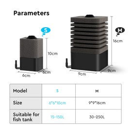 SWAWIS 6 x 6 x 10 cm Aquarium Sponge Filter, Aquarium Internal Filter for 15-150 L with 1 Replacement Sponge and Filter Ball, Air Lifter Filter Aquarium for Biological and Mechanical Filtering