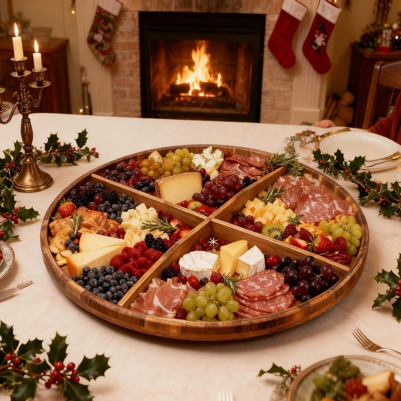 Utoplike Extra Large Acacia Wood Serving Tray, 23.6'' Round Charcuterie